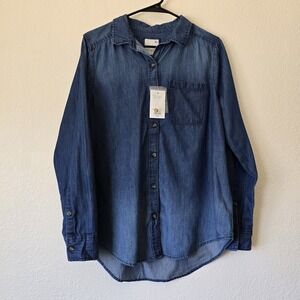 NWT SO Womens Medium Favorite Button Down Denim Shirt 100% Cotton Chambray Ombre